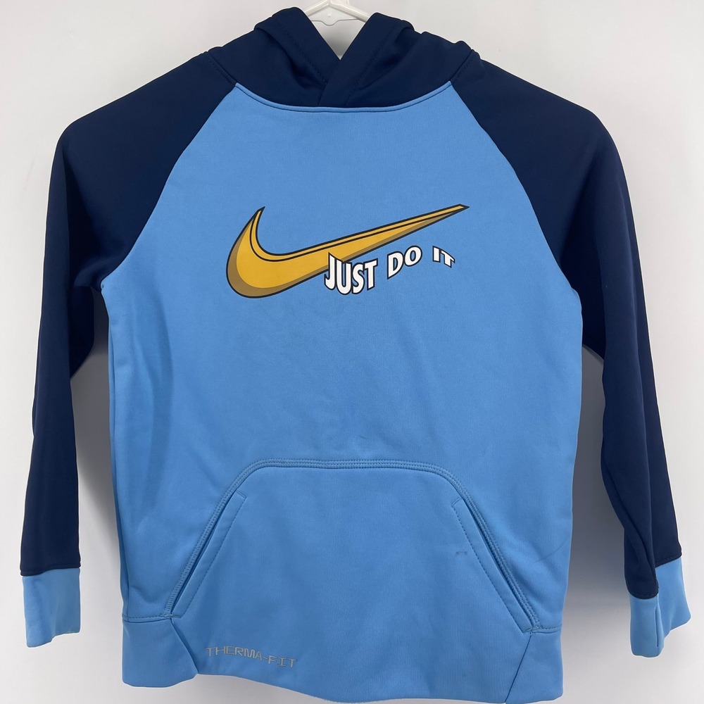Nike Therma-FIT Hoodie Pullover Just Do It Blue Gray‎ Youth Size L - Picture 2 of 6